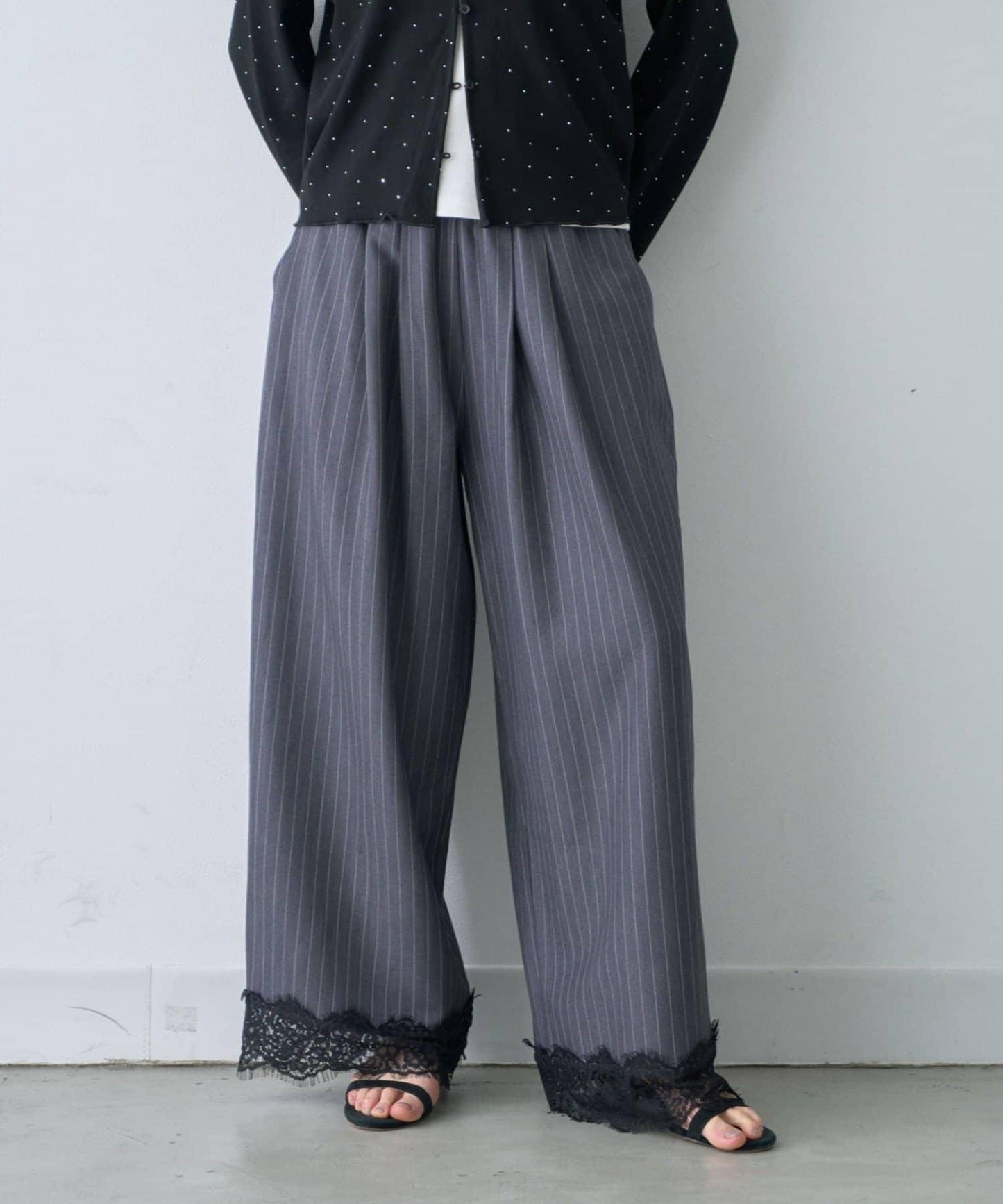 條紋蕾絲長褲