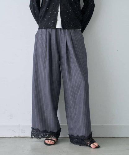 條紋蕾絲長褲