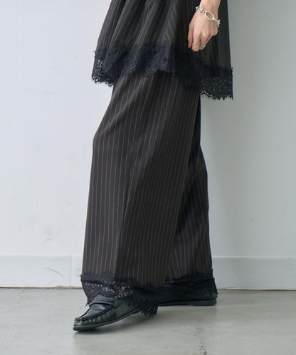 條紋蕾絲長褲