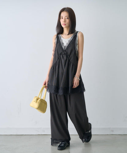 條紋蕾絲長褲