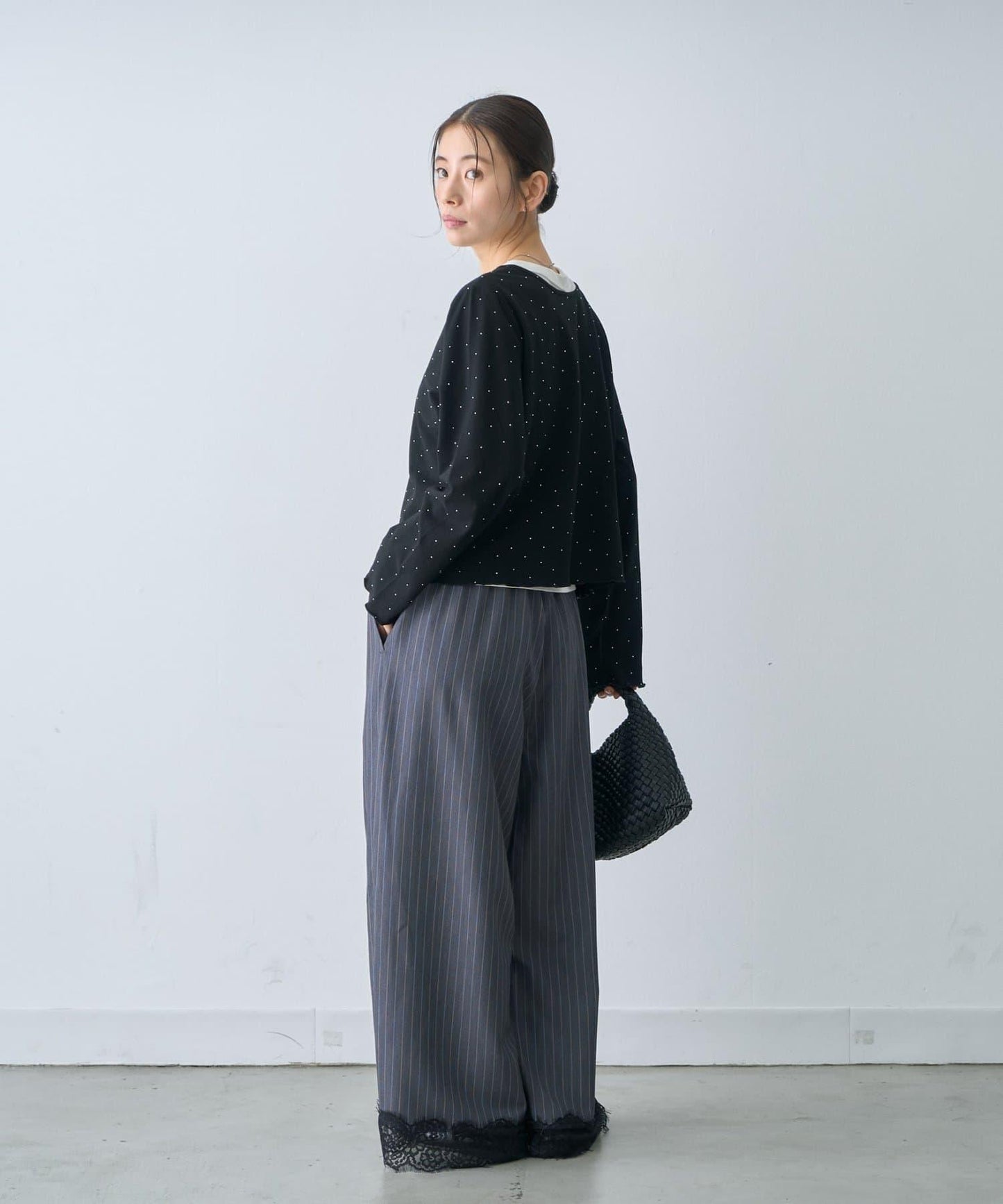 條紋蕾絲長褲
