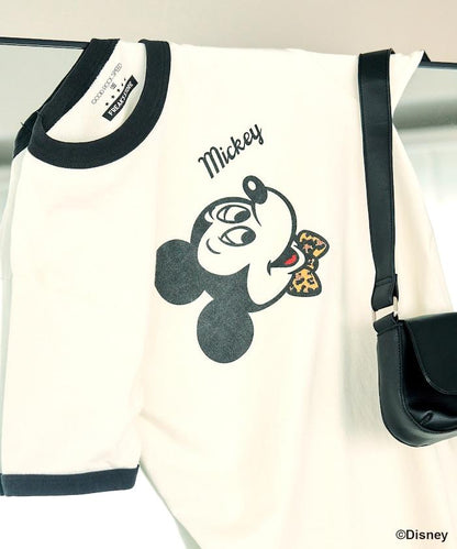 MICKEY MOUSE Leopard logo ringer T恤/米奇老鼠