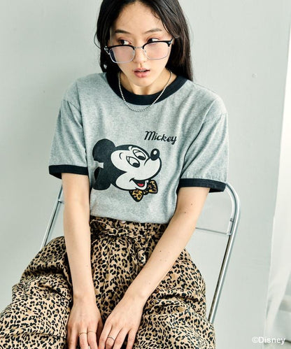MICKEY MOUSE Leopard logo ringer T恤/米奇老鼠