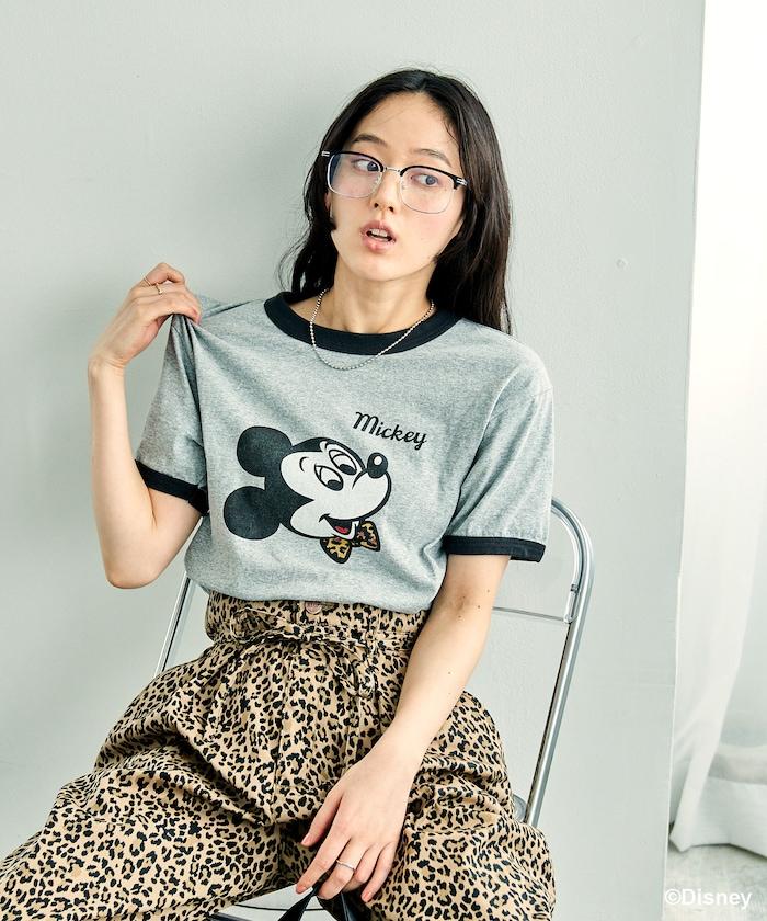 MICKEY MOUSE Leopard logo ringer T恤/米奇老鼠