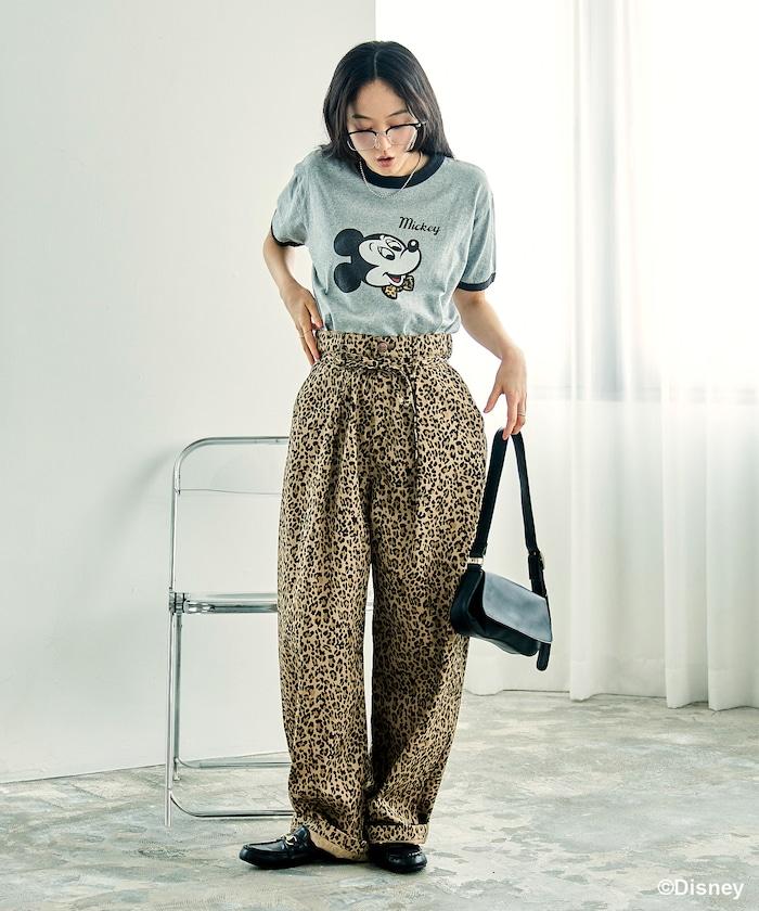 MICKEY MOUSE Leopard logo ringer T恤/米奇老鼠