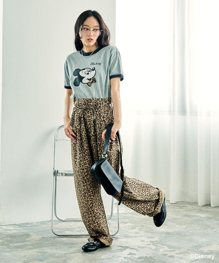 MICKEY MOUSE Leopard logo ringer T恤/米奇老鼠