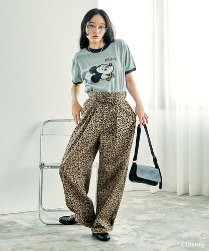 MICKEY MOUSE Leopard logo ringer T恤/米奇老鼠