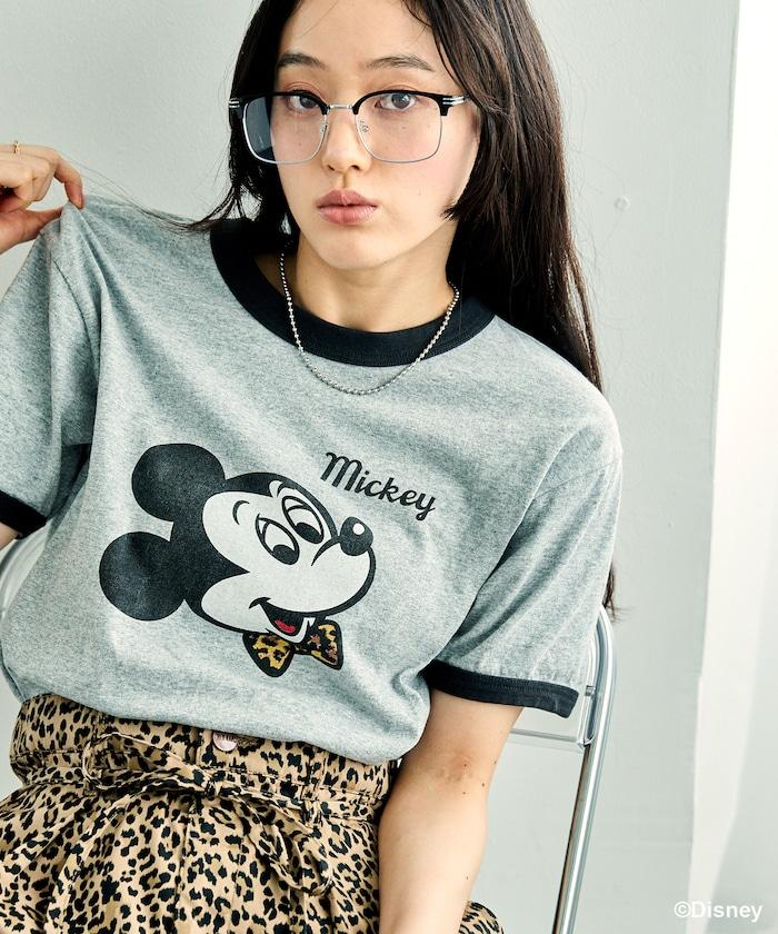 MICKEY MOUSE Leopard logo ringer T恤/米奇老鼠