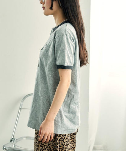 MICKEY MOUSE Leopard logo ringer T恤/米奇老鼠