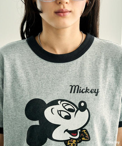 MICKEY MOUSE Leopard logo ringer T恤/米奇老鼠