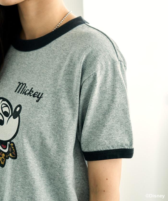 MICKEY MOUSE Leopard logo ringer T恤/米奇老鼠