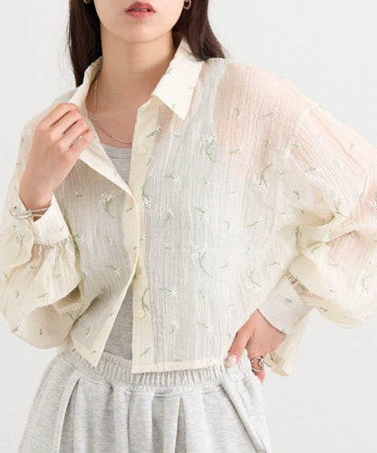 花朵刺繡 短款襯衫