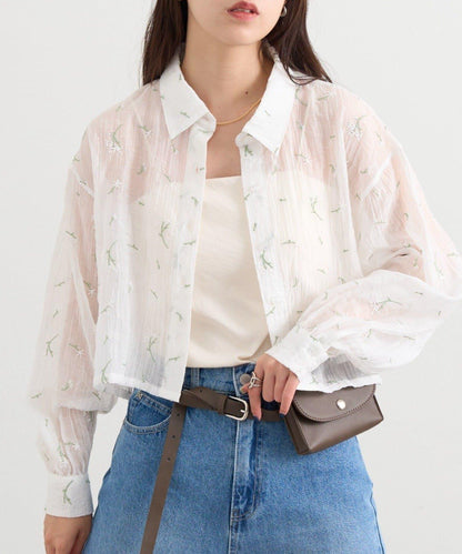 花朵刺繡 短款襯衫