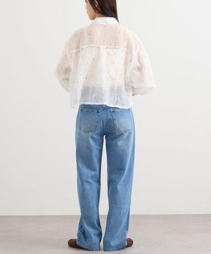 花朵刺繡 短款襯衫