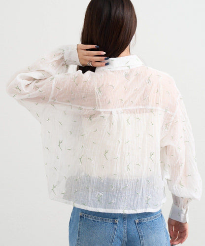 花朵刺繡 短款襯衫