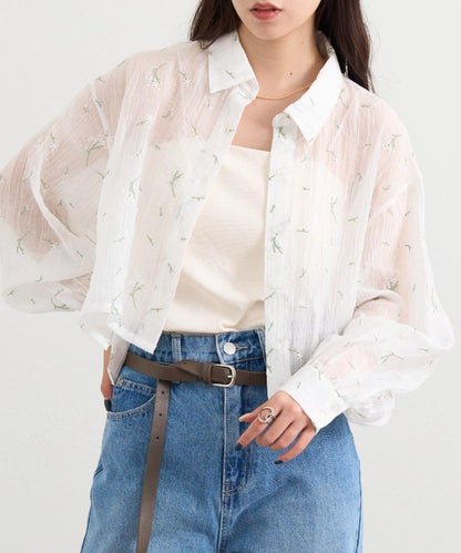 花朵刺繡 短款襯衫