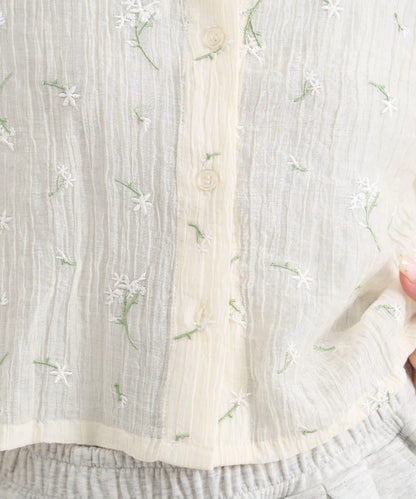 花朵刺繡 短款襯衫