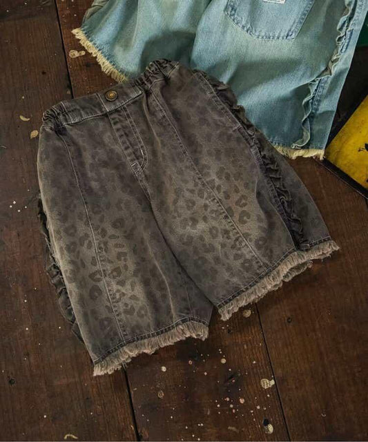 豹紋荷葉邊六分褲
