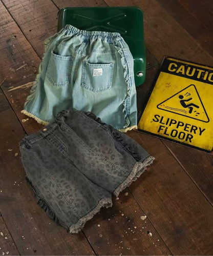 豹紋荷葉邊六分褲
