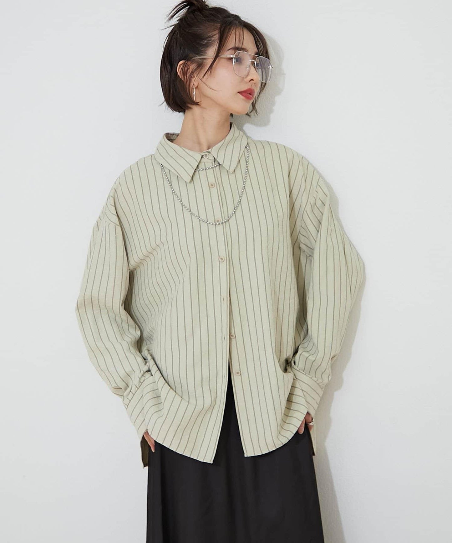 蜜桃條紋襯衫