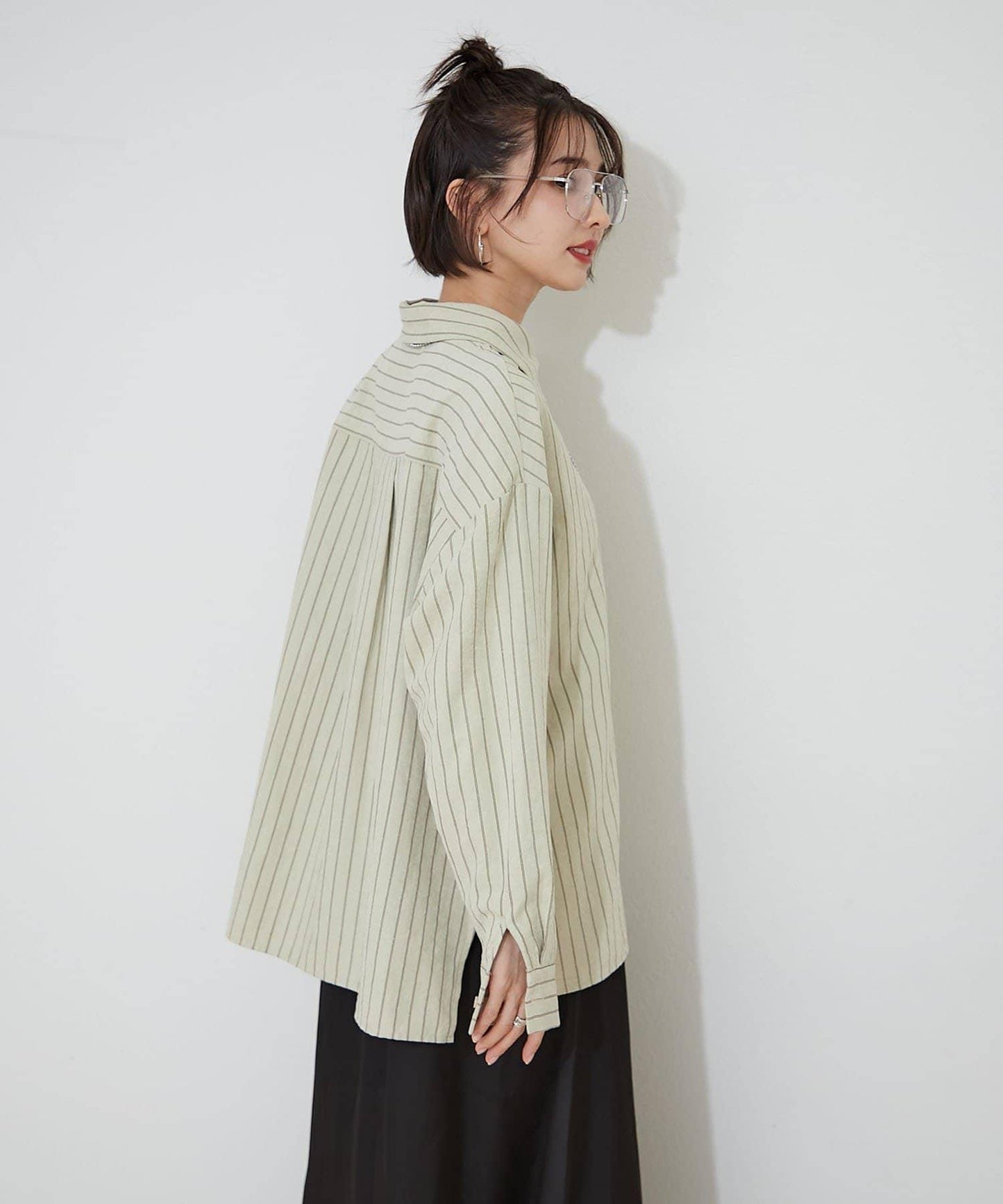 蜜桃條紋襯衫
