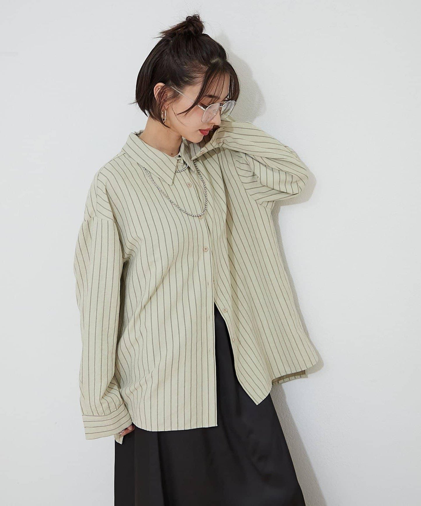 蜜桃條紋襯衫