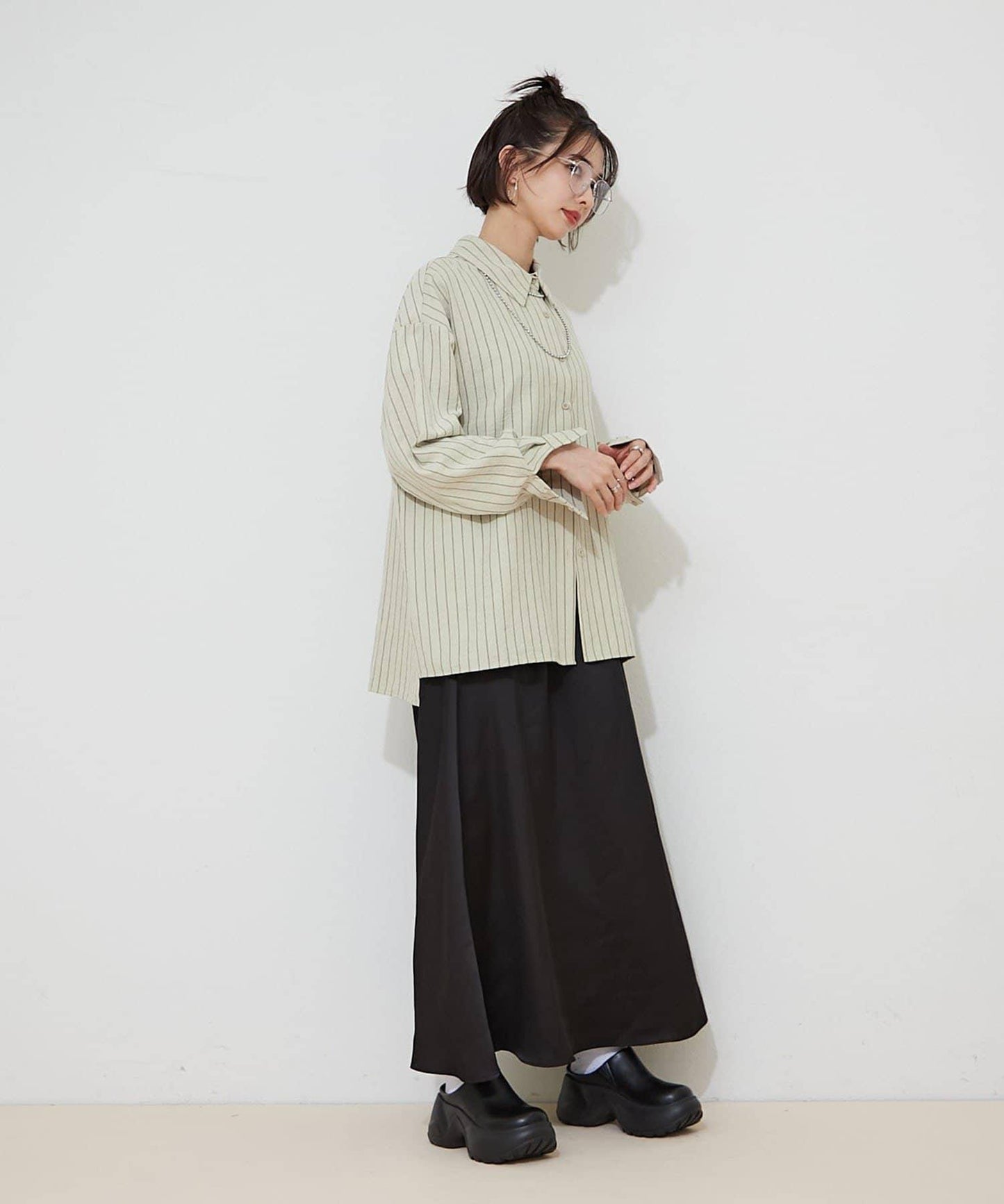 蜜桃條紋襯衫