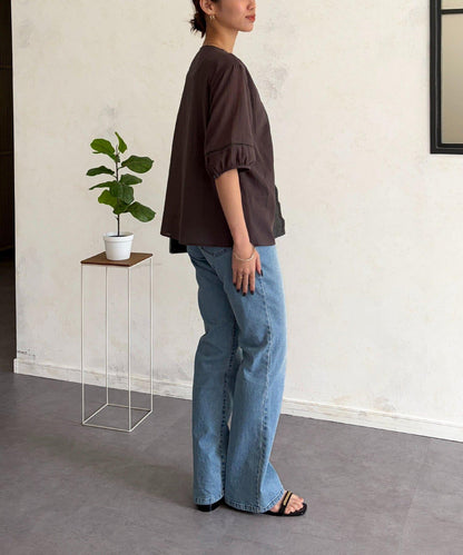前幅刺繡蕾絲五分袖襯衫