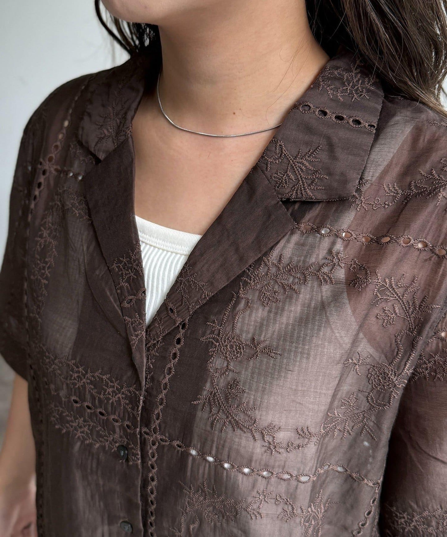 【可成套穿著】拼布刺繡半袖透視襯衫