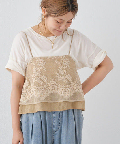 波點薄紗刺繡吊帶衫