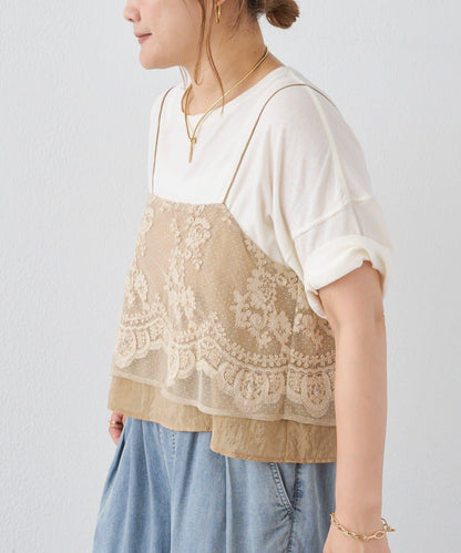 波點薄紗刺繡吊帶衫