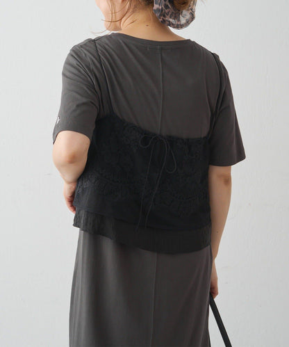 波點薄紗刺繡吊帶衫