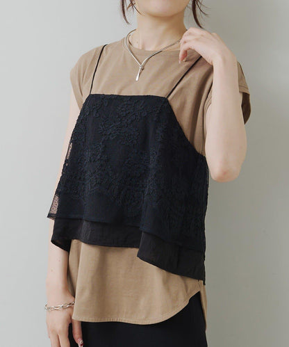 波點薄紗刺繡吊帶衫