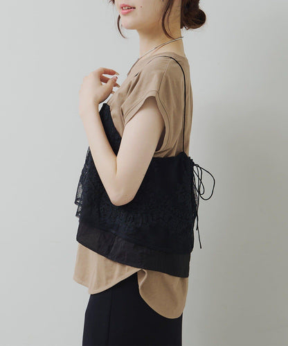 波點薄紗刺繡吊帶衫