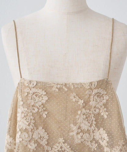 波點薄紗刺繡吊帶衫