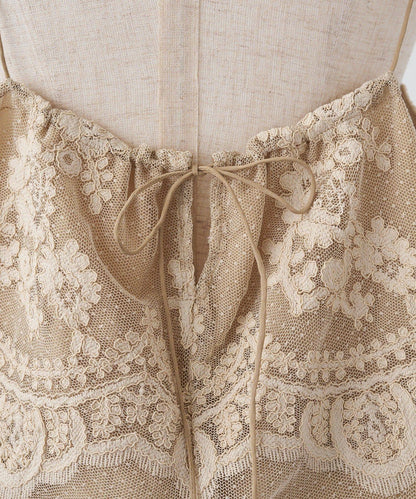波點薄紗刺繡吊帶衫