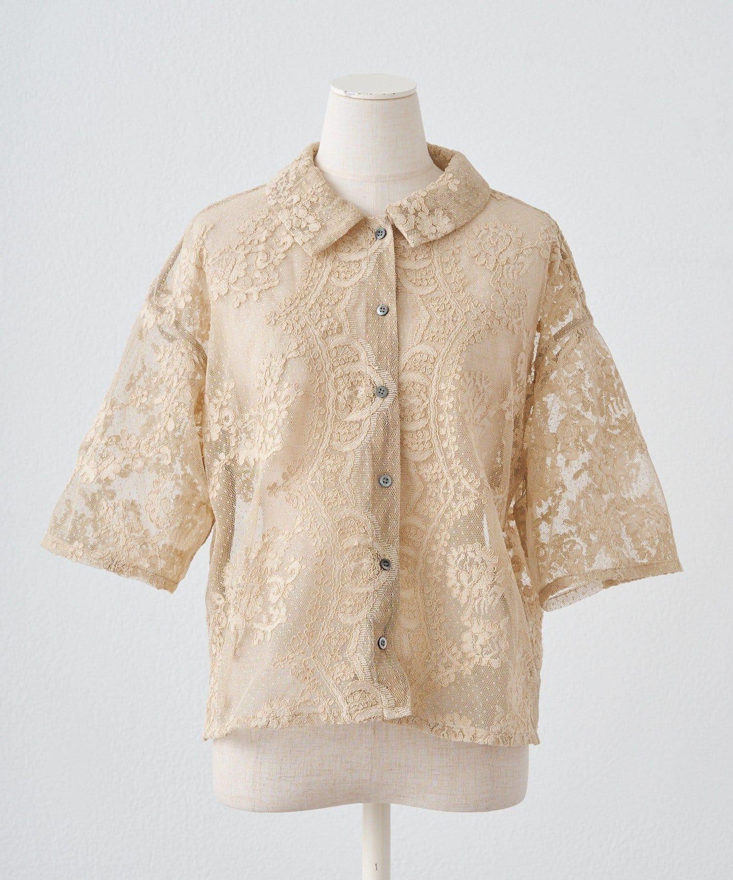 波點薄紗刺繡襯衫