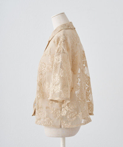 波點薄紗刺繡襯衫
