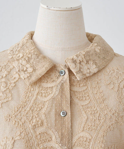 波點薄紗刺繡襯衫