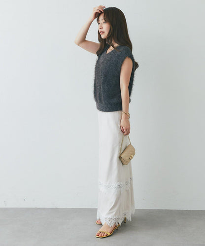 加絨緞面蕾絲窄身半身裙