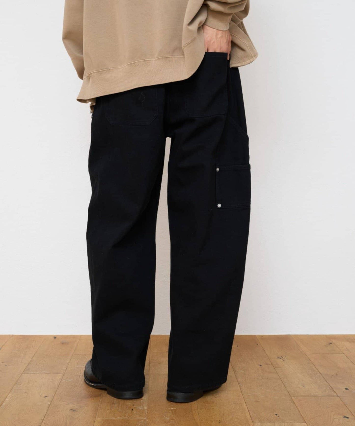 重磅斜紋闊腿彎刀褲
