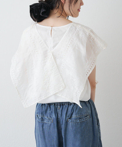 方領刺繡蕾絲襯衫