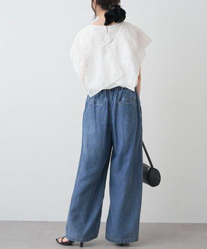 方領刺繡蕾絲襯衫
