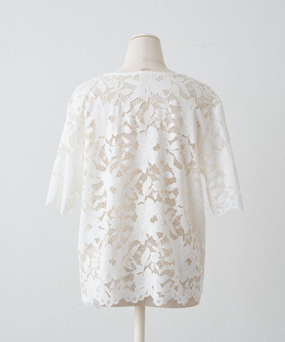 花朵刺繡扇形蕾絲襯衫