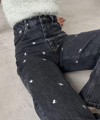 小花刺繡牛仔褲