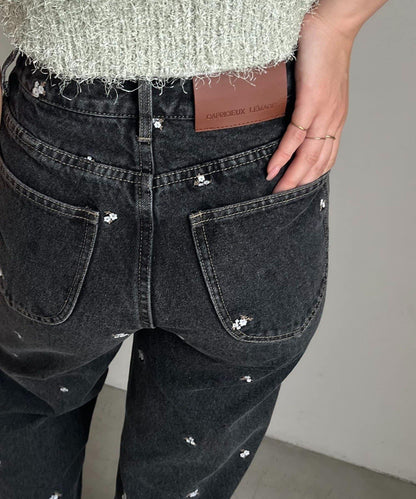 小花刺繡牛仔褲