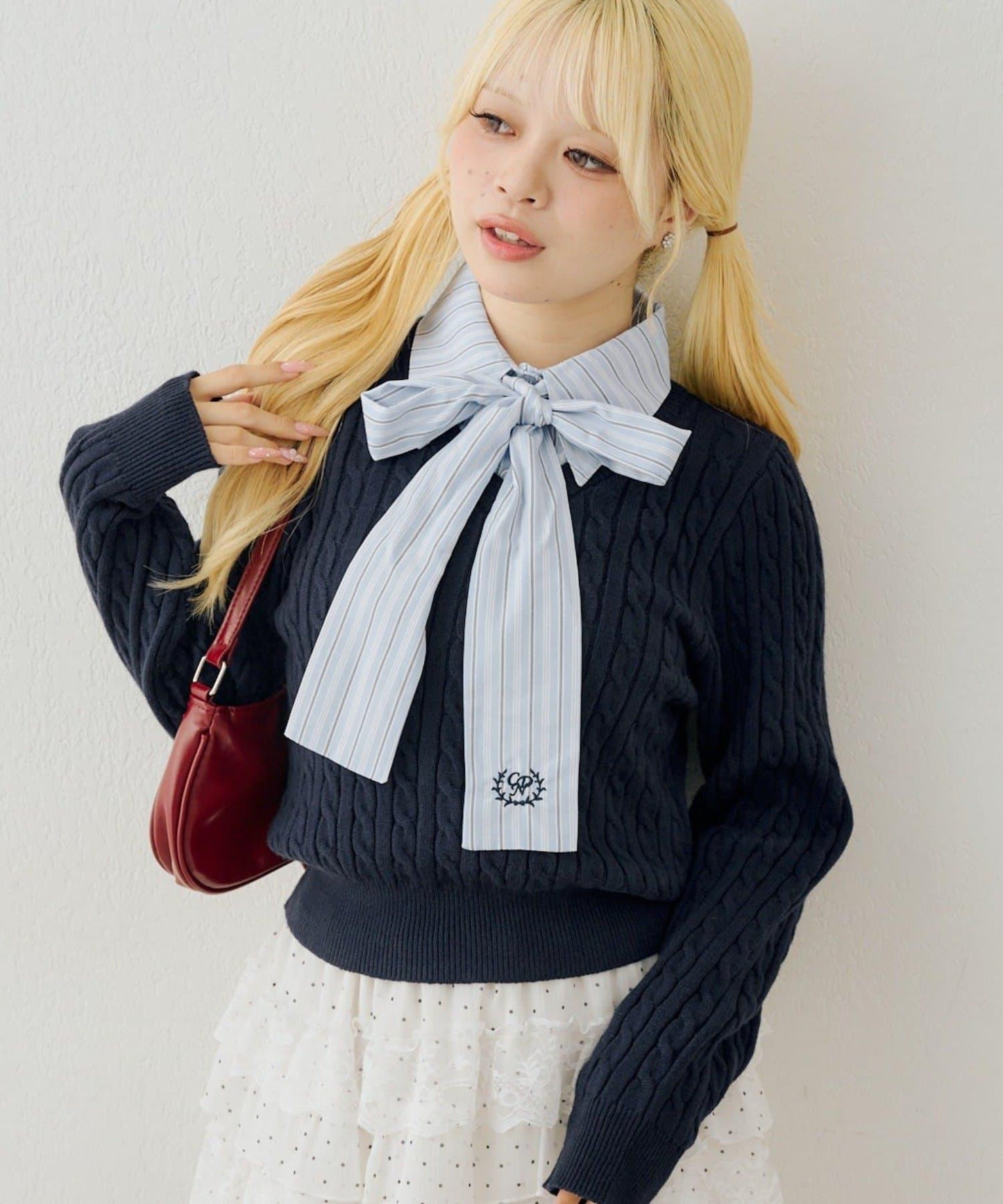 【continuer】拼接蝴蝶結長袖針織衫