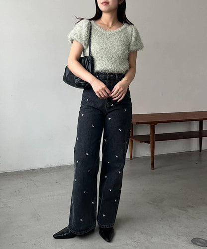 小花刺繡牛仔褲