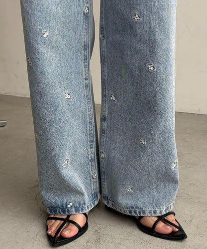 小花刺繡牛仔褲