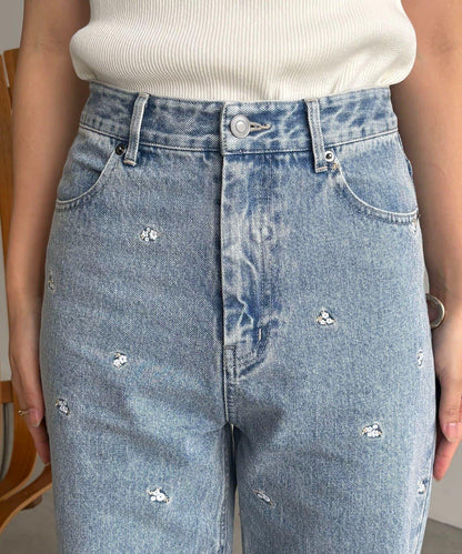 小花刺繡牛仔褲